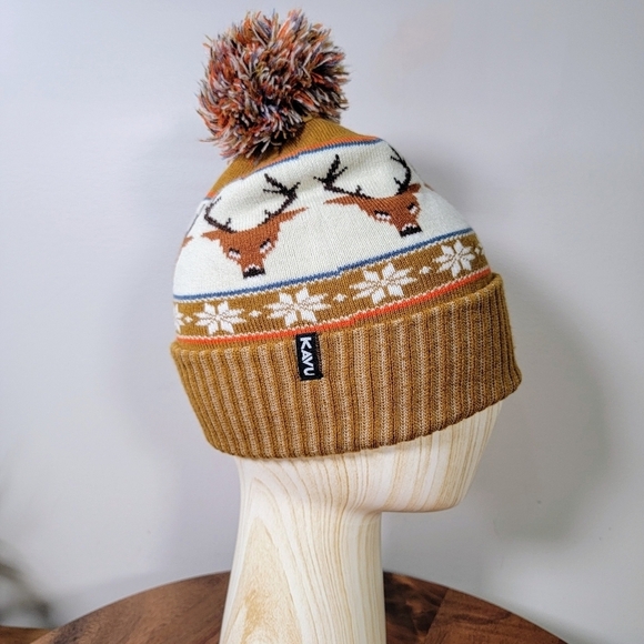 KAVU Herschel Beanie Oh Deere Brown and White Pom Size OSFM - Picture 4 of 15